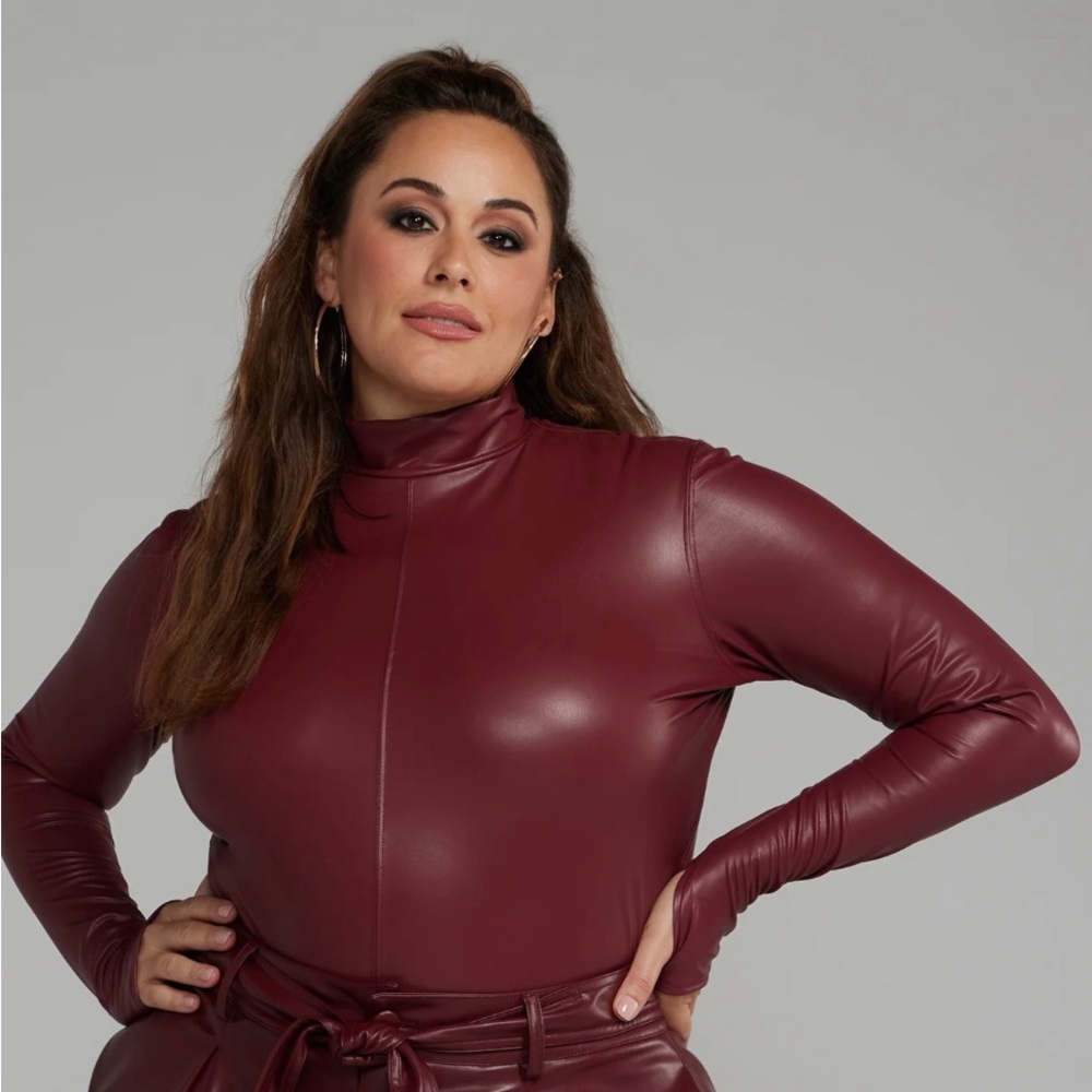 Women's Burgundy Faux Leather Top NWT